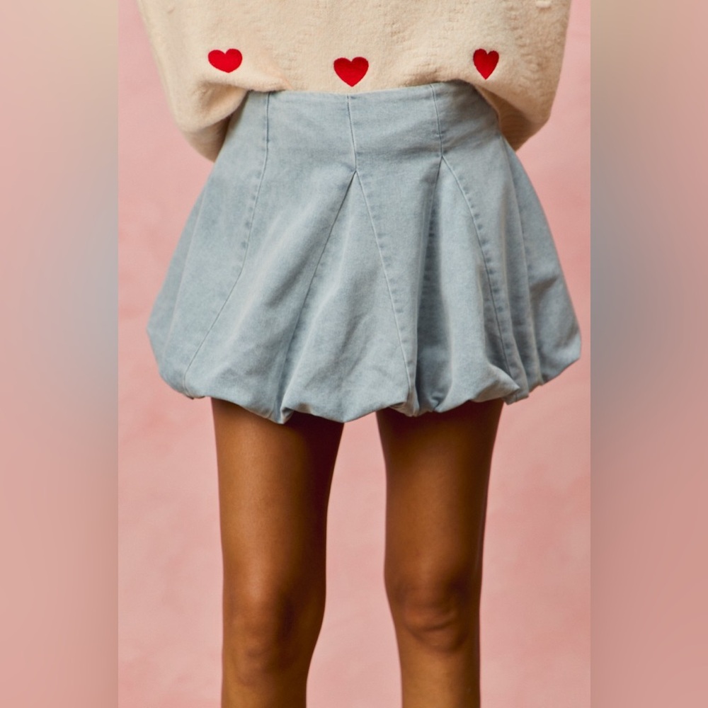 SO ME Denim Bubble Mini Skirt